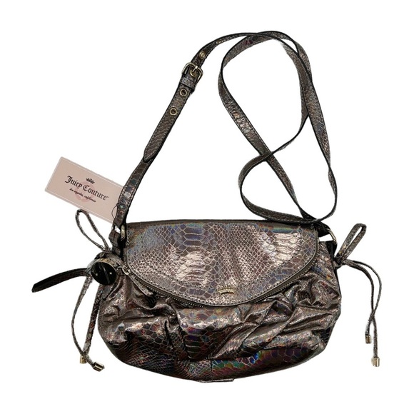 Juicy Couture Vintage Mini Traveler Iridescent Snake Silver Crossbody Bag NWT - Picture 1 of 9